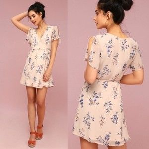 Lulus Fowler Blush Pink Floral Print True Wrap Dress Size XL